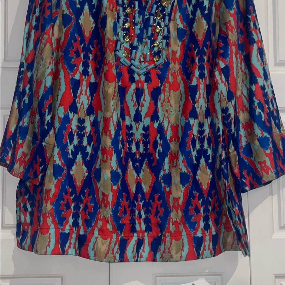 Jones New York Red and Blue Patterned Top - Large - Picture 5 of 8